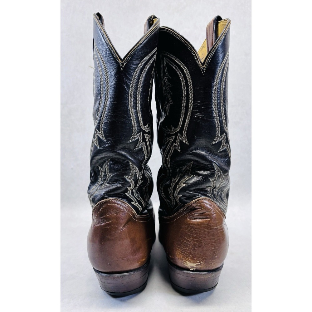 Tony Lama Two Tone Cowboy Boots 8.5D Brown Black Lizard Toe Vintage As Is - Picture 5 of 14